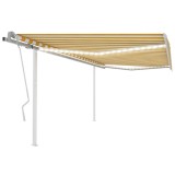 VidaXL Copertină retractabilă manual cu LED, galben și alb, 4x3,5 m