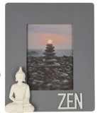 Rama foto Buddha, 28x3.5x23 cm, lemn, gri/alb