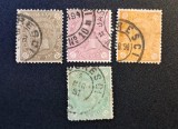 Regele Carol I ("Barba Lată", "Perle") - (15 Bani Brun, 1&frac12; Bani Roz "10", 50 Bani Ocru-Galben "BUCUREȘCI 94" &amp; 5 Bani Verde "FOCȘANI 81") RO2