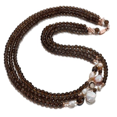 Colier Armonia din cuarț fumuriu și perle foto