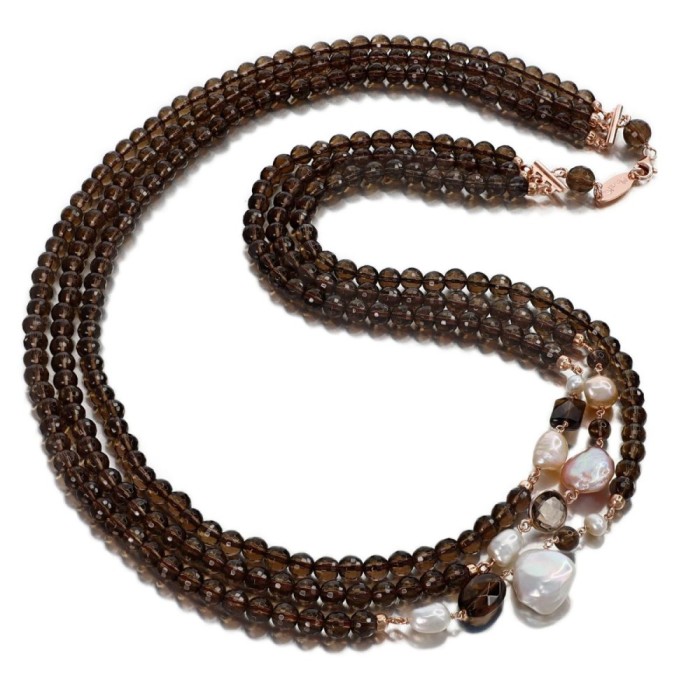 Colier Armonia din cuarț fumuriu și perle