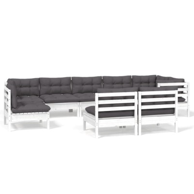Set mobilier de gradina cu perne, 9 piese, alb, lemn masiv pin foto