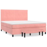 Cumpara ieftin Pat box spring cu saltea, roz, 160x200 cm, catifea