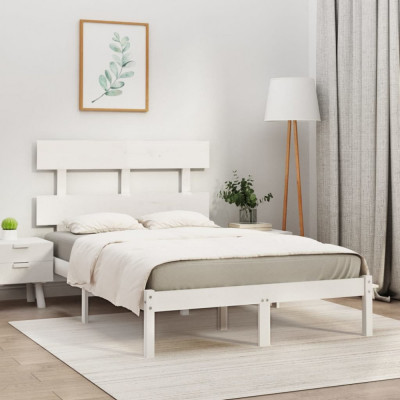 Cadru de pat dublu, alb, 135x190 cm, lemn masiv GartenMobel Dekor foto