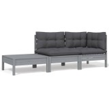 Gossi set mobilier de gradina cu perne, 3 piese, gri, lemn masiv pin