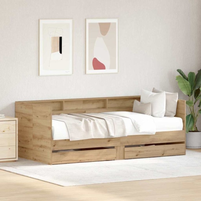 vidaXL Pat de zi vitaXL cu sertare Stejar artizanal Lemn prelucrat 75 x 190 cm
