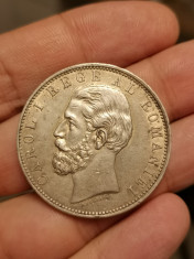 Romania - 5 lei 1883 argint, stare aUNC++, varianta Kullrich pe 6.5 mm, rara! foto