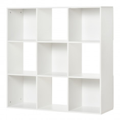 HOMCOM Biblioteca Alba pentru Casa si Birou, Raft cu Design Modern cu 9 Compartimente din Lemn, 91,5 x 29,5 x 91,5 cm foto