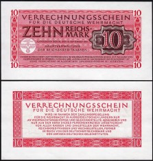GERMANIA █ bancnota █ 10 Reichsmark █ 1944 █ P-M40 Ro. 513 █ WEHRMACHT █ UNC
