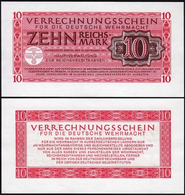 GERMANIA █ bancnota █ 10 Reichsmark █ 1944 █ P-M40 Ro. 513 █ WEHRMACHT █ UNC foto