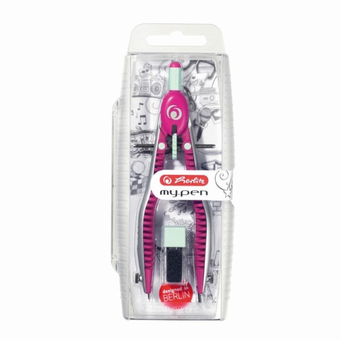 Compas My.Pen cu sistem setare rapida roz/turcoaz, Herlitz