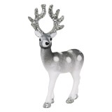Decoratiune Craciun, Cerb, Gri, Catifelat, Buline, Glitter Argintiu, 22cm, Oem