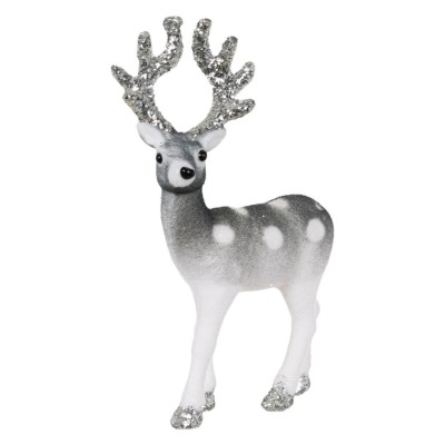Decoratiune Craciun, Cerb, Gri, Catifelat, Buline, Glitter Argintiu, 22cm foto