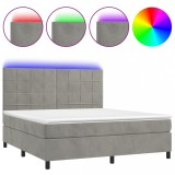 Cumpara ieftin Pat cu arcuri, saltea si LED, gri deschis, 180x200 cm, catifea