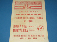Program meci fotbal ROMANIA (tineret)-NORVEGIA(tineret) 03.06.1986 foto