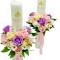 Set nunta, 2 lumanari personalizabile cu nume si data decorate cu flori din foita de sapun, 40 cm (Multicolor)