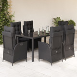 VidaXL Set mobilier de grădină cu perne, 7 piese, negru, poliratan