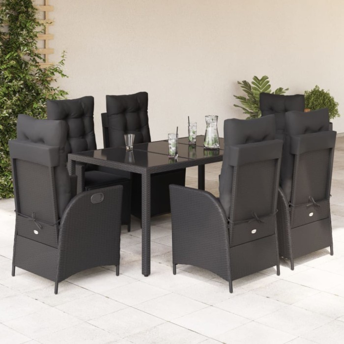 vidaXL Set mobilier de grădină cu perne, 7 piese, negru, poliratan 3213324