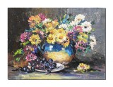 Cumpara ieftin Tablou cu flori si fructe pictat manual, Beatitidine, 40x30cm pictura ulei pe panza