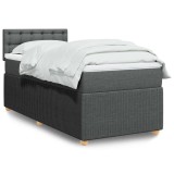 VidaXL Pat box spring cu saltea, gri &icirc;nchis, 90x190 cm, textil 3289626