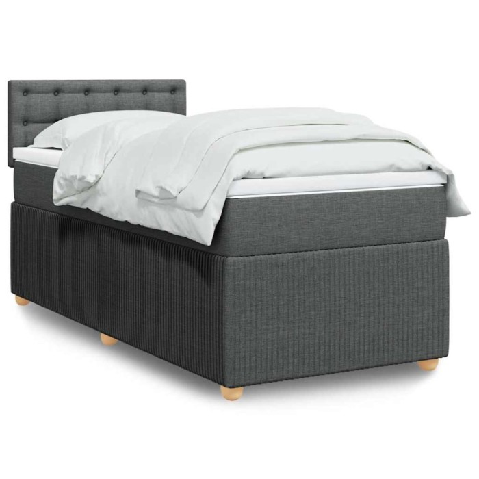 vidaXL Pat box spring cu saltea, gri &icirc;nchis, 90x190 cm, textil 3289626