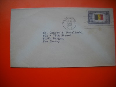 HOPCT PLIC S FDC NR 763 BELGIA - DRAPEL -1943 -SUA -CIRCULAT foto