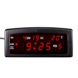 Ceas de masa, cu LED rosu, din PVC, cu alarma, calendar si temperatura, alimentare la retea, dimensiuni 19 x 8 x 7.5 cm, negru/rosu