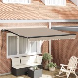 Umbrela Automata Retractabila vidaXL Bej 300 x 250 cm, Copertina de Soare pentru Gradina, Protectie Solara Exterior