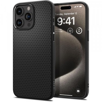 Husa pentru Apple iPhone 15 Pro Max, Spigen, Liquid Air Matte, Neagra ACS06562 foto