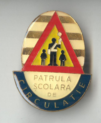 Insigna Pionieri PATRULA SCOLARA DE CIRCULATIE varianta 4.5 x 3.5 cm dimensiune foto