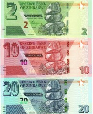 Zimbabwe Set 2-10-20 Dolari 2019-20 P-101-104 UNC foto