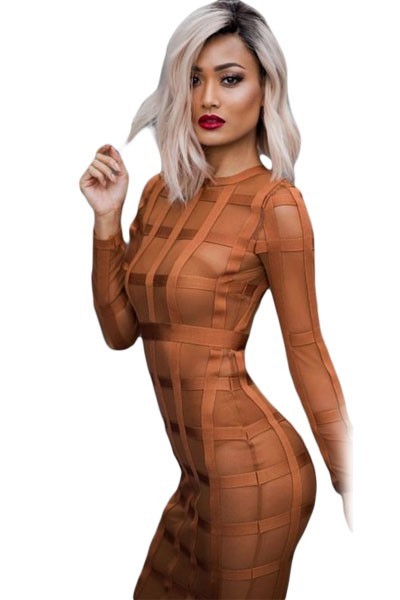 BAN364-8 Rochie midi bandage, cu maneci lungi si model Caged BAN364-8 Rochie midi bandage, cu maneci lungi si model Caged
