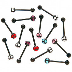 Piercing limba - barbell cu zircon colorat, anodizat - Culoare zirconiu piercing: Roz - P foto