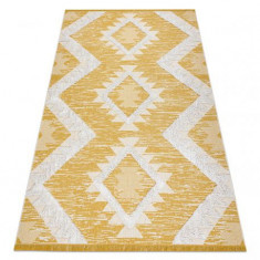 Covor ECO SISAL BOHO MOROC Caro 22312 franjuri - două niveluri de lână galben / cremă, covor reciclat, 136x190 cm