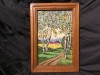 Arta / design / vintage - Tablou goblen / cusatura peisaj de tara in rama de lemn !