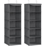 SONGMICS Set 2 bucati organizatoare suspendate pentru dulap, 5 rafturi, pliabil, 30x30x90 cm, gri
