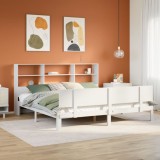 Cumpara ieftin Pat cu bibliotecă fără saltea, alb, 200x200 cm, lemn masiv pin