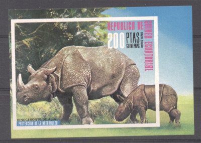 Eq. Guinea 1976 Animals, Rhino, imperf.sheet, MNH E.196 foto