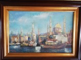 Tablou inramat Valeriu Pantazi, Galata Istanbul, ulei/carton, 60x40 cm