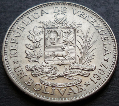 Moneda exotica 1 BOLIVAR - VENEZUELA, anul 1967 *cod 3038 C = A.UNC foto