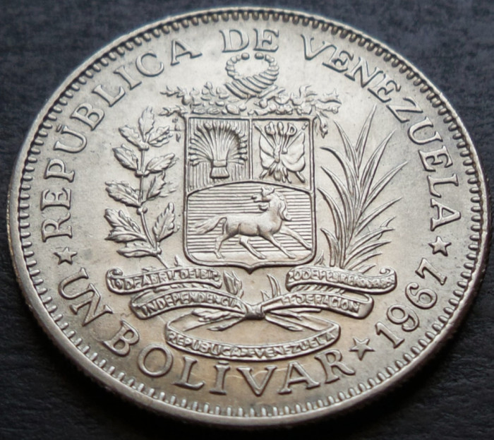 Moneda exotica 1 BOLIVAR - VENEZUELA, anul 1967 *cod 3038 C = A.UNC