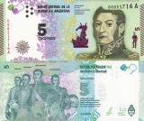 Argentina 5 Pesos 2015 UNC Bancnota Ne流通lată