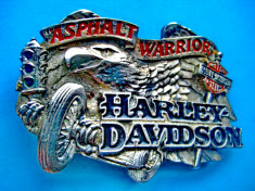 5235-Catarama pafta curea vintage H.Davidson-Asphalt Warrior-Baron USA. foto