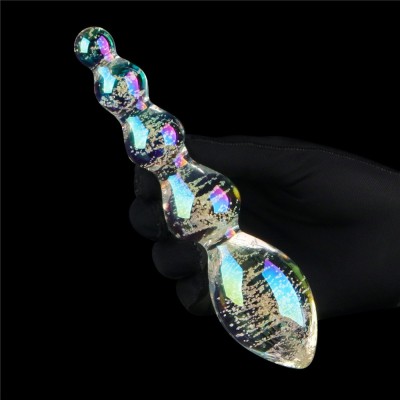 Dildo Fosforescent Din Sticla Borosilicata Glow-in-the-dark Twilight Gleam Slim Fantasy, Multicolor Tantalizing Orbs, 16 cm foto
