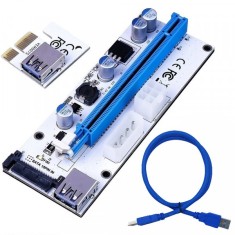 Riser PCI iUni V008S, PCI-E 1X - 16X, cablu 6 pini, USB 3.0, mining BTC, ETH foto