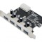 Placa PCI-Express 1.0 adaptor la 4 x USB 3.0, pci-e usb3, ACTIVE