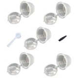 Set 5 Capsule cafea, reutilizabila, reincarcabila, compatibil Dolce Gusto, transparent, cu periuta si