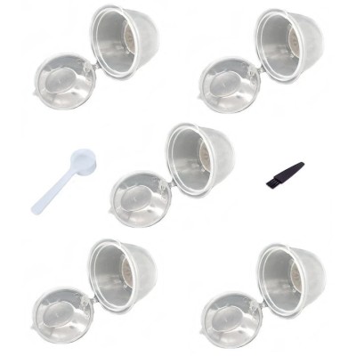Set 5 Capsule cafea, reutilizabila, reincarcabila, compatibil Dolce Gusto, transparent, cu periuta si foto