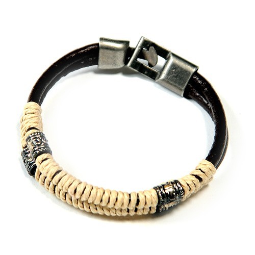 Bratara Native Art - piele - cu tesatura bej - model 2 Bratara Native Art - piele - cu tesatura bej - model 2