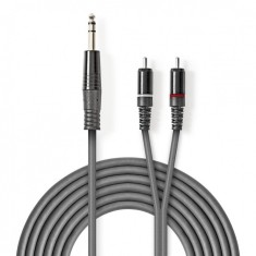 Cablu audio jack stereo 6.35mm la 2 x RCA T-T 1.5m Gri, Nedis COTH23300GY15